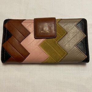 Fossil Vintage Patchwork Multicolor Leather Womens Snap Closure Wallet -EUC